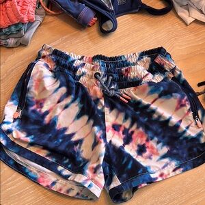 Athleta Blue and Pink Athletic Shorts with Tie-Dye Design